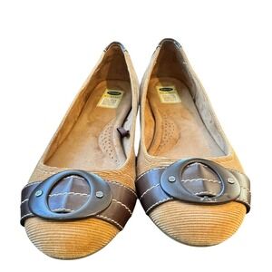 Dr Scholls Go Play Tan Corduroy Ballet Flats Buckle Accent Comfort Shoe Women 9M